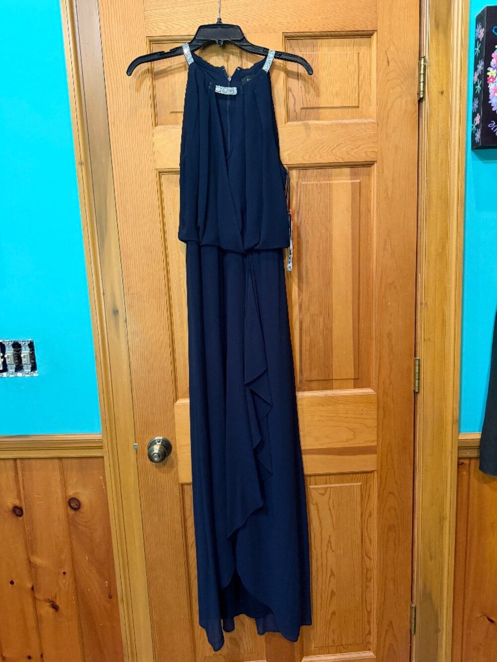 NWT R&M Richards Navy Rhinestone Formal Maxi Dress – Size 8